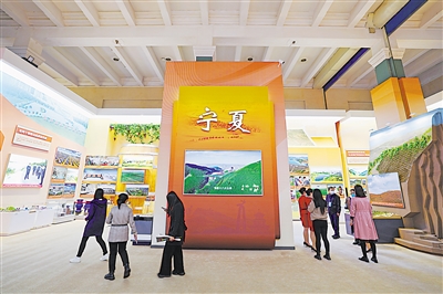 寧夏展區(qū)借助實物、模型、圖片、裸眼3D技術(shù)等，展示了黨的十八大以來寧夏所取得的不凡成就。